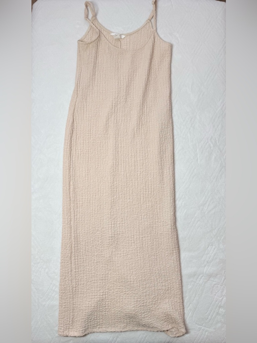 H&M Womens Medium Textured Beige Spaghetti Strap Midi Dress Cream Beach Vacation